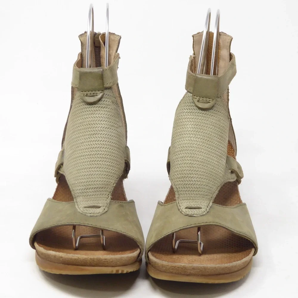 Miz Mooz Maisie Womens Wedge Sandals Green Leather Gladiator Zip Back 39 / 8.5